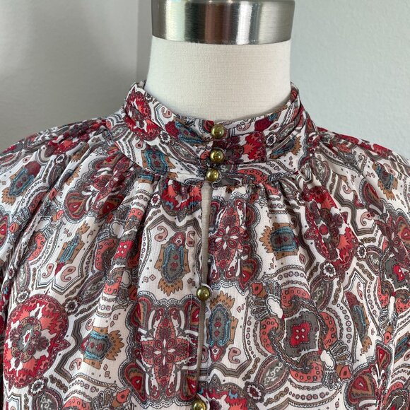 Ramy Brook Blouse Womens Large Boho Paisley Print Long Sleeve Button Front Shirt - Picture 2 of 9